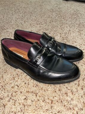 Men's Black Leather Slip-On Dress Loafers